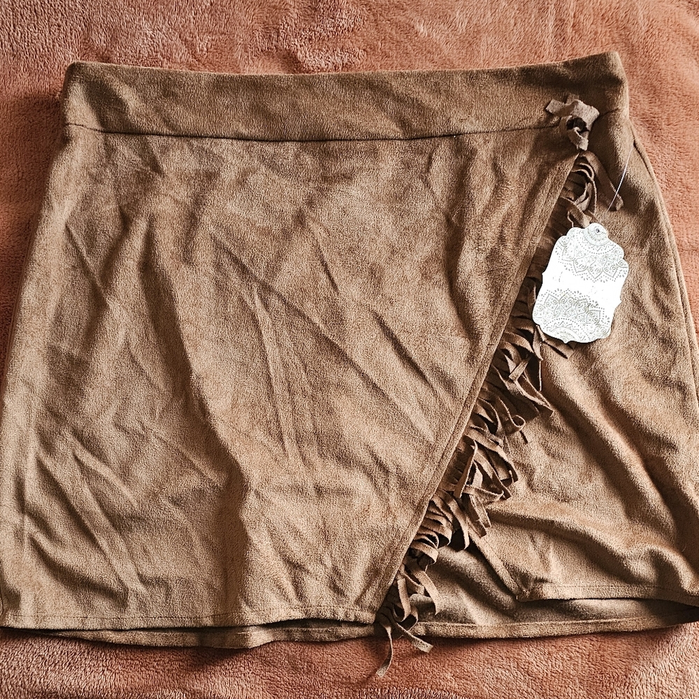 Brown Fringe Wrap Skirt